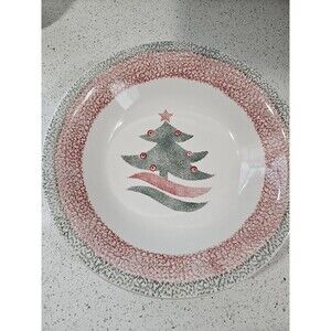 Gibson Designs Christmas Tree Serving Bowl 12” White Red Green Folk Country